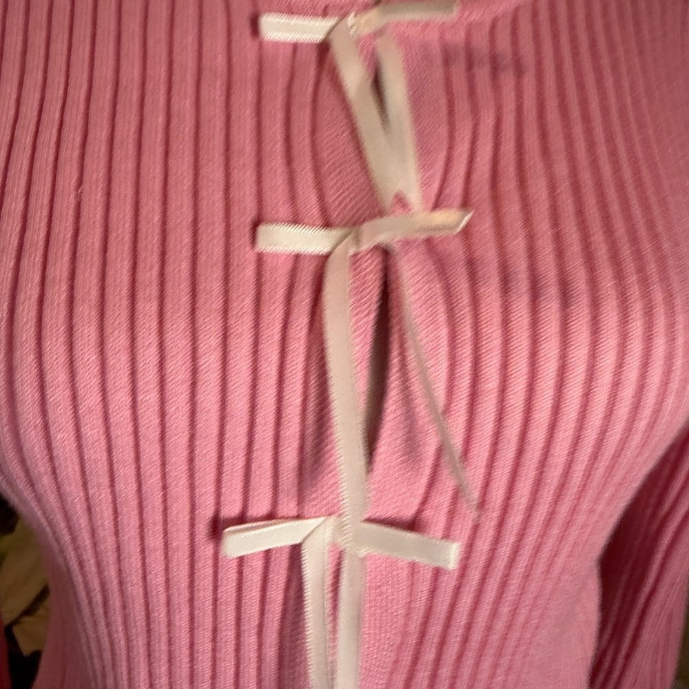 Coquette Pink Cardigan with Pink Bows Feminine Medium - Picture 5 of 5